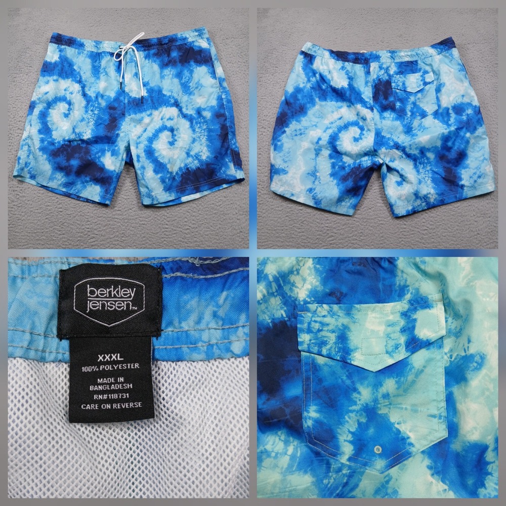 Berkley‎ Jensen Swim Trunks Mens XXXL Blue White Tie Dye Mesh Lined Board Shorts